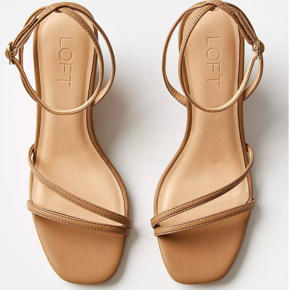 LOFT Tan Ankle Strap Wedges - Picture 2 of 9